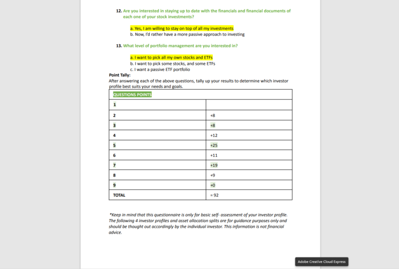 Investor Profile Questionarie