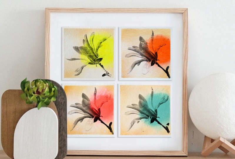 Floral Mixed Media Art with Acrylics and Image Transfer