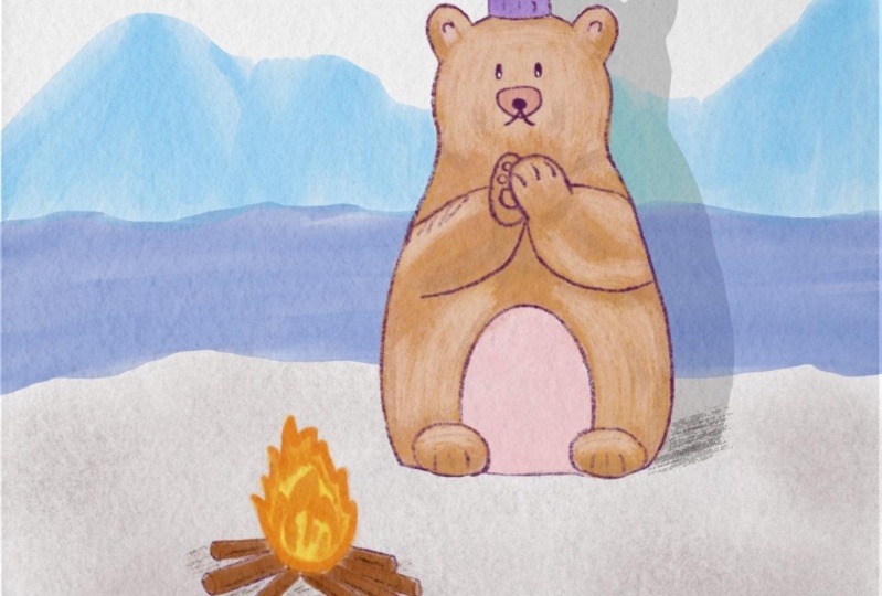 Cartoon bear with fire