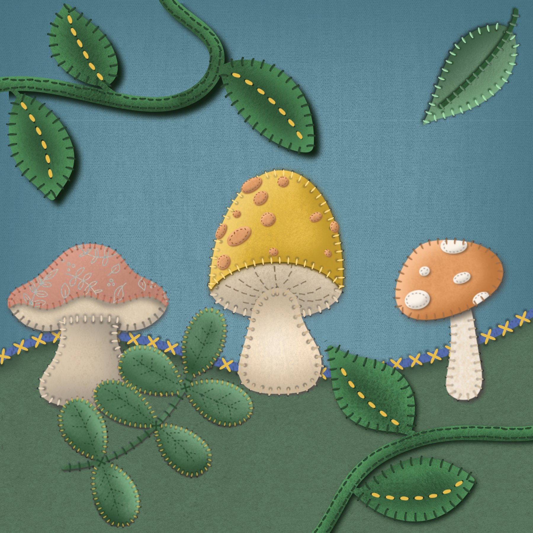 Felt Applique Mushrooms - student project