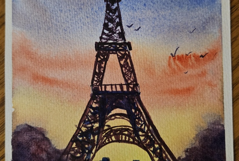 Eiffel tower abstract w/c