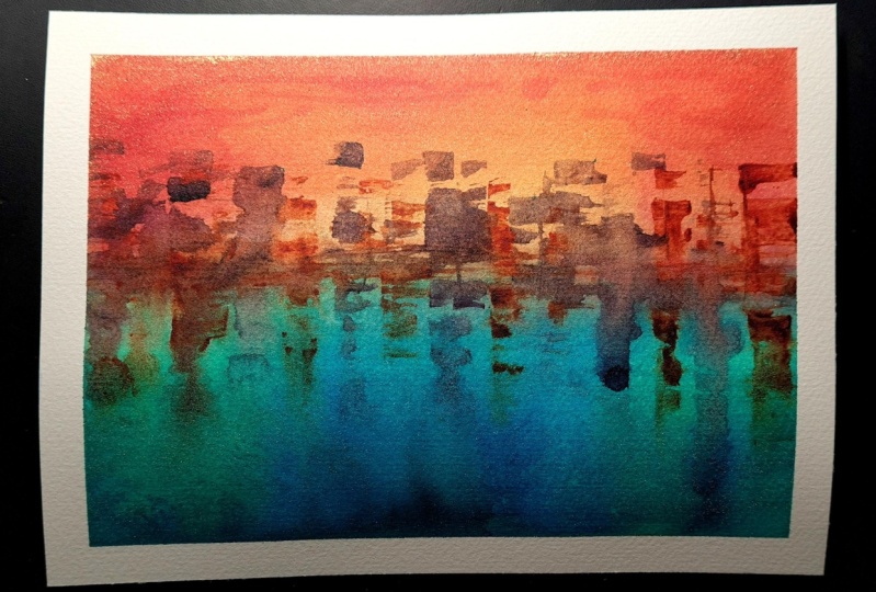 Shimmering Sunset Abstract Cityscape