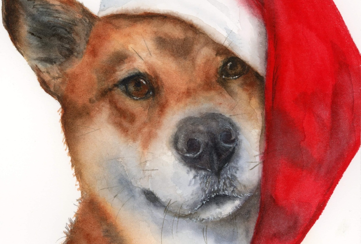 Fluffy dog wet into wet technique - student project