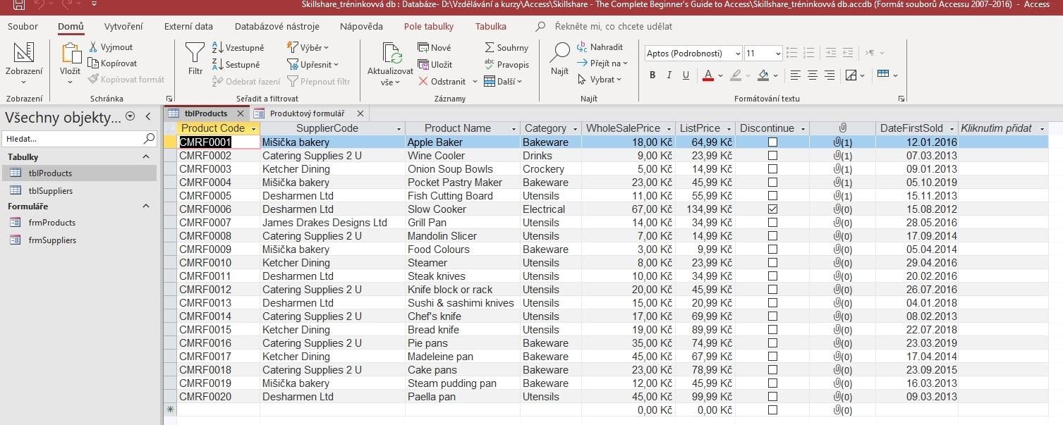 Training database - student project