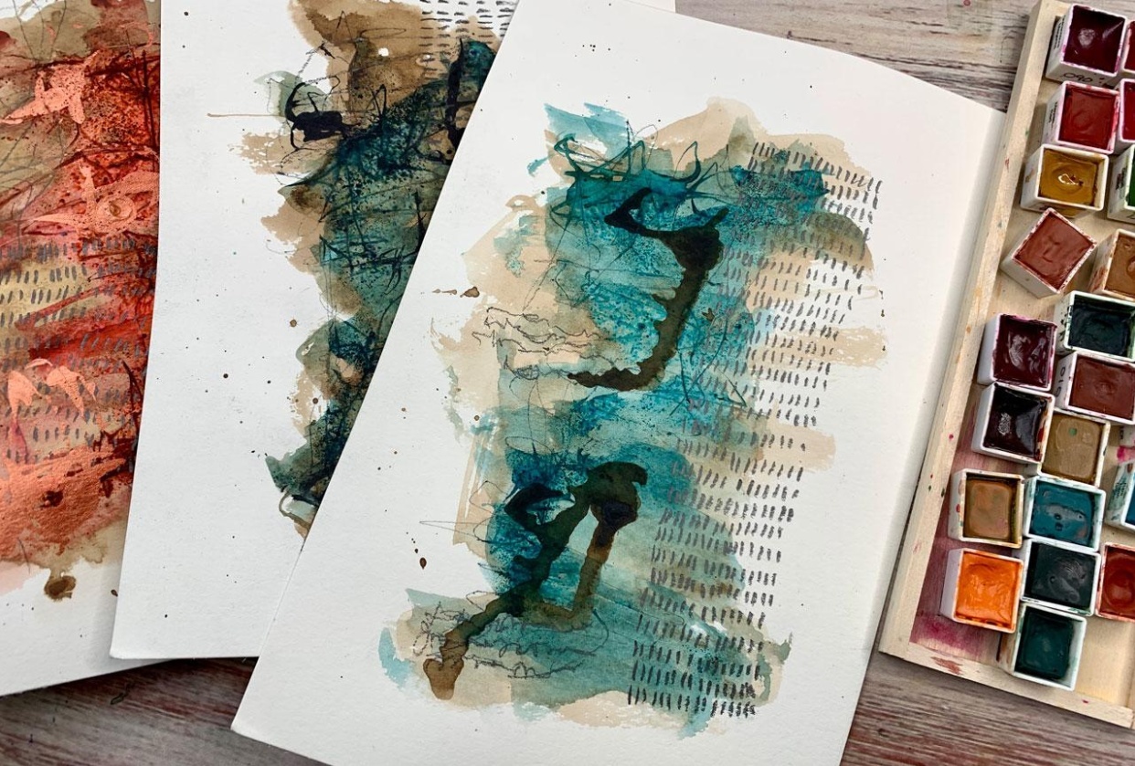 Watercolor and walnut ink abstracts: Exploring with walnut ink in your art - student project