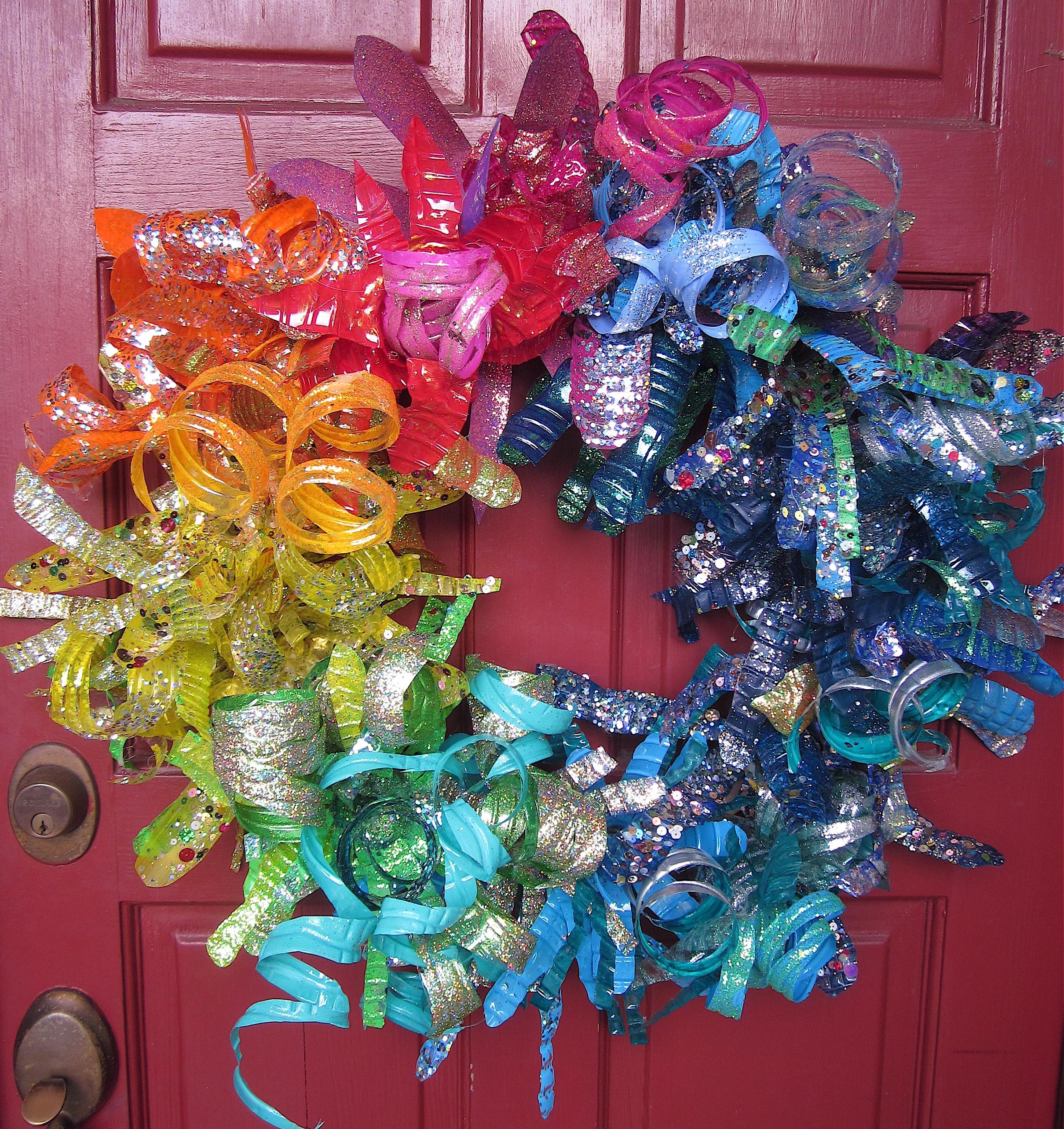 make a recycled plastic water bottle wreath - student project