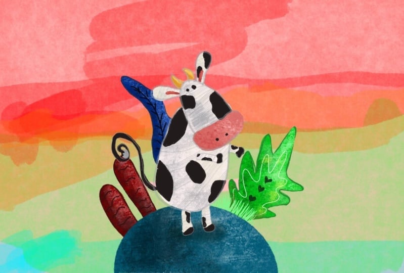 Cow in the rainbow desert