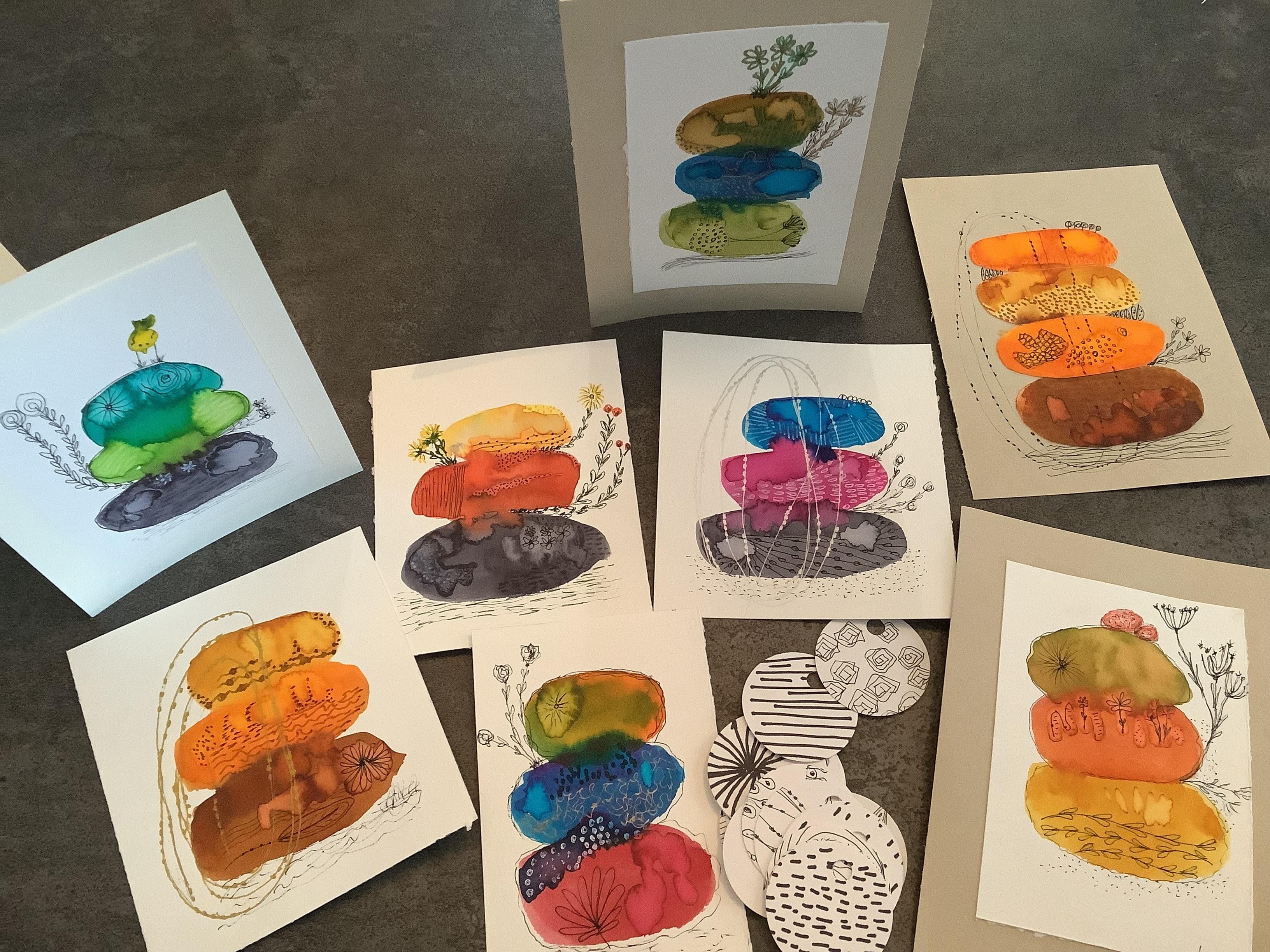 Rolling Stones - a whimsical mixed media workshop - student project