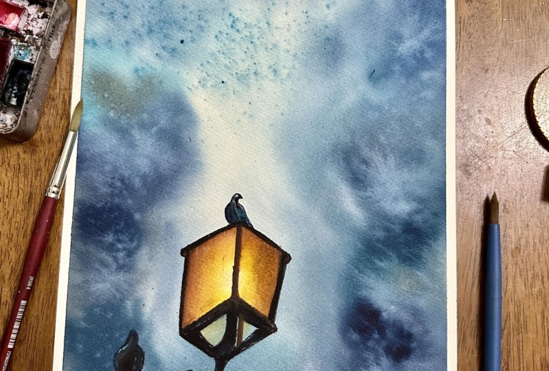 Paint glowing lights with watercolour