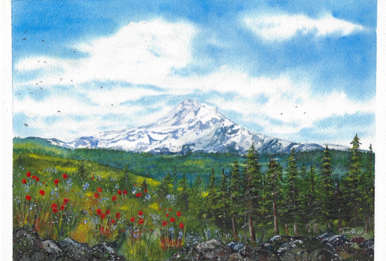 Majestic Mt. Hood~Watercolor Mountains - student project