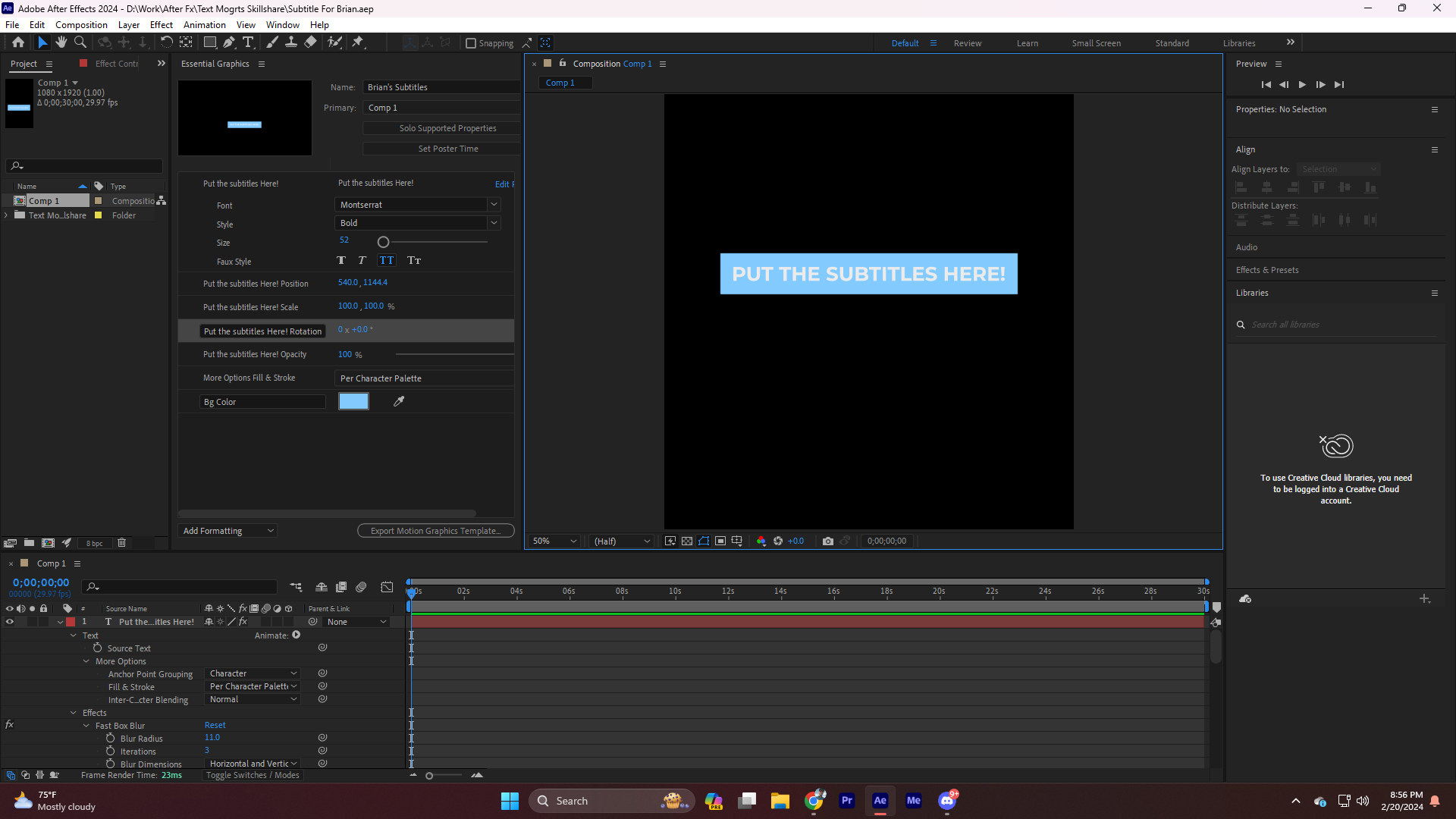 Subtitle MOGRT creation - student project