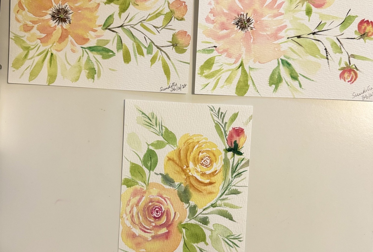 Loose style peonies and roses - student project