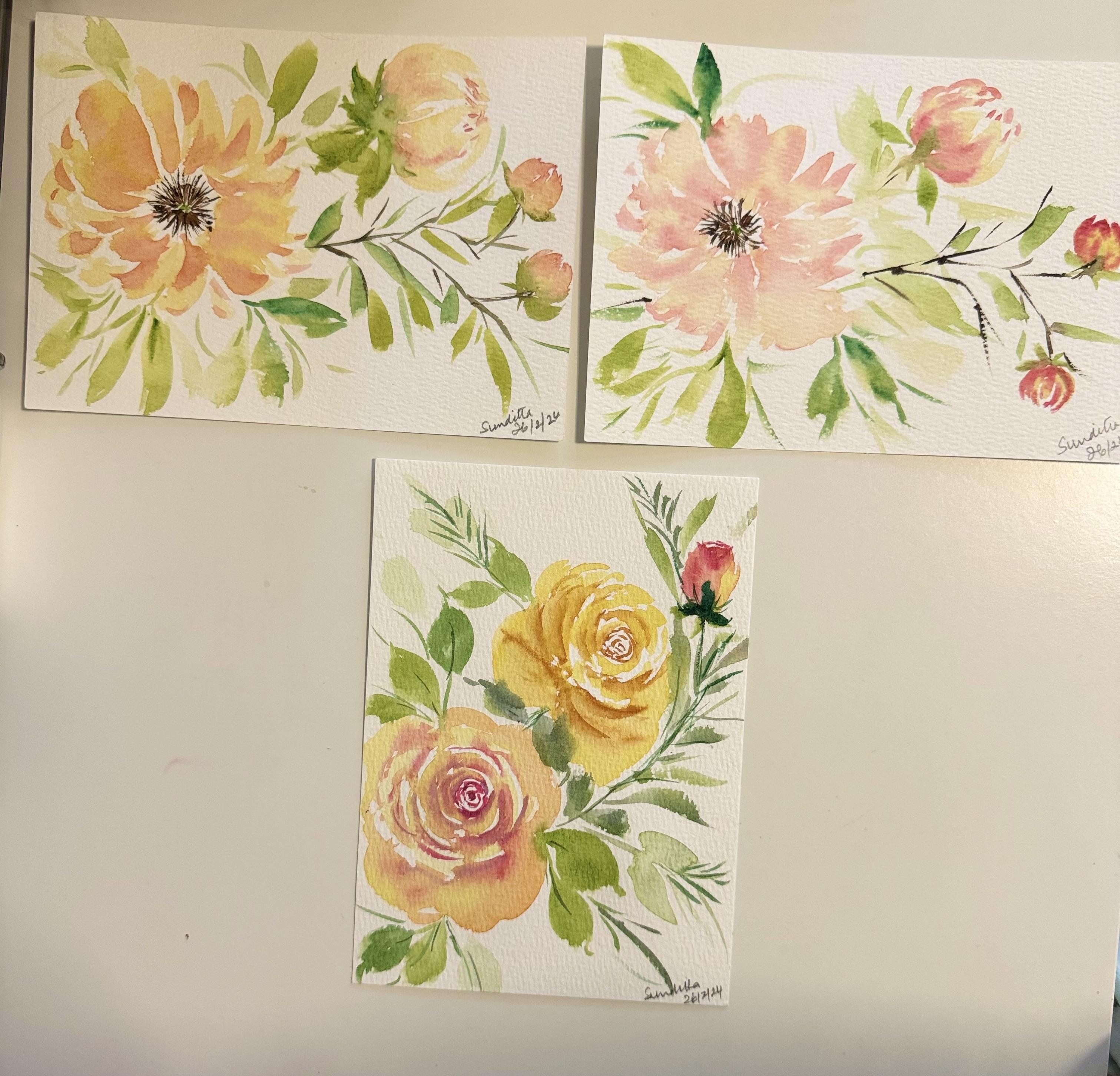 Loose style peonies and roses - student project