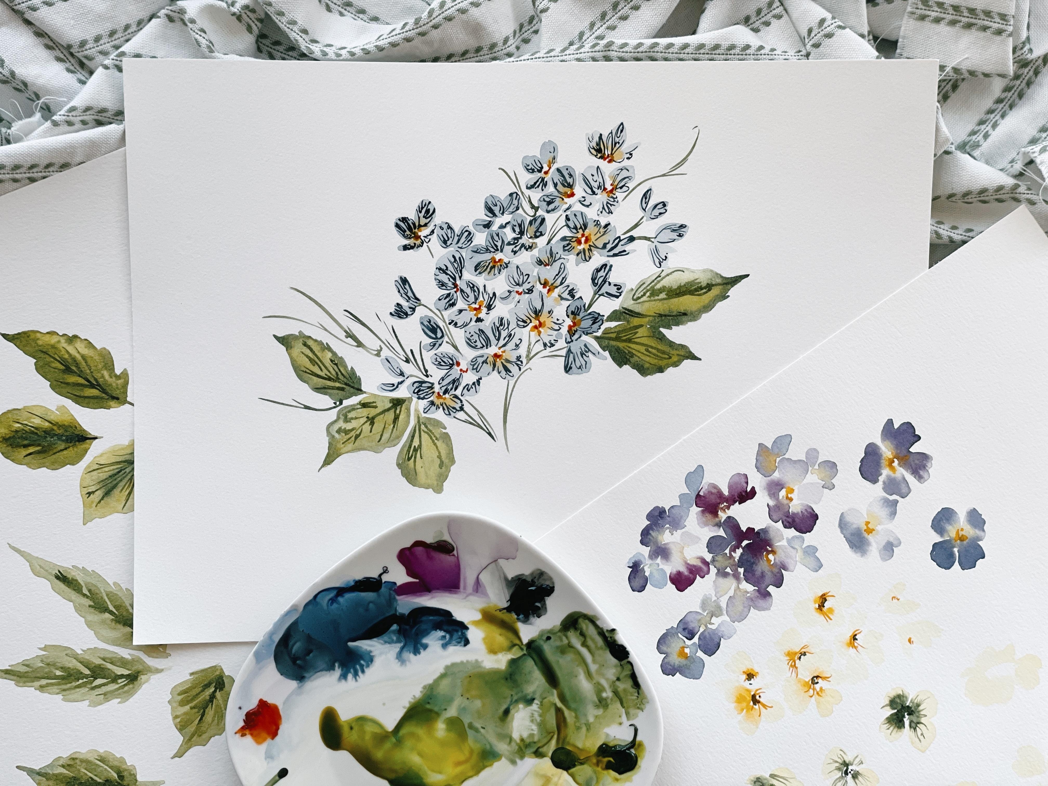 Loose Watercolor Primrose - student project