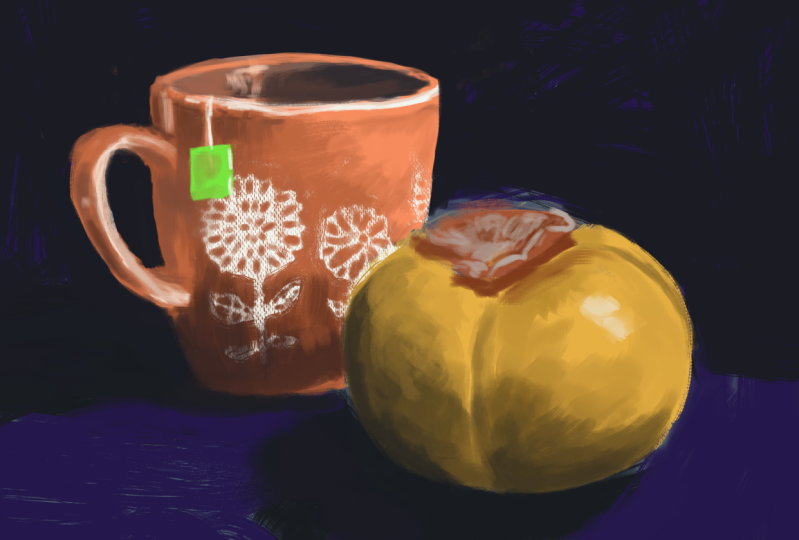 Still Life in Krita: Persimmon and Tea