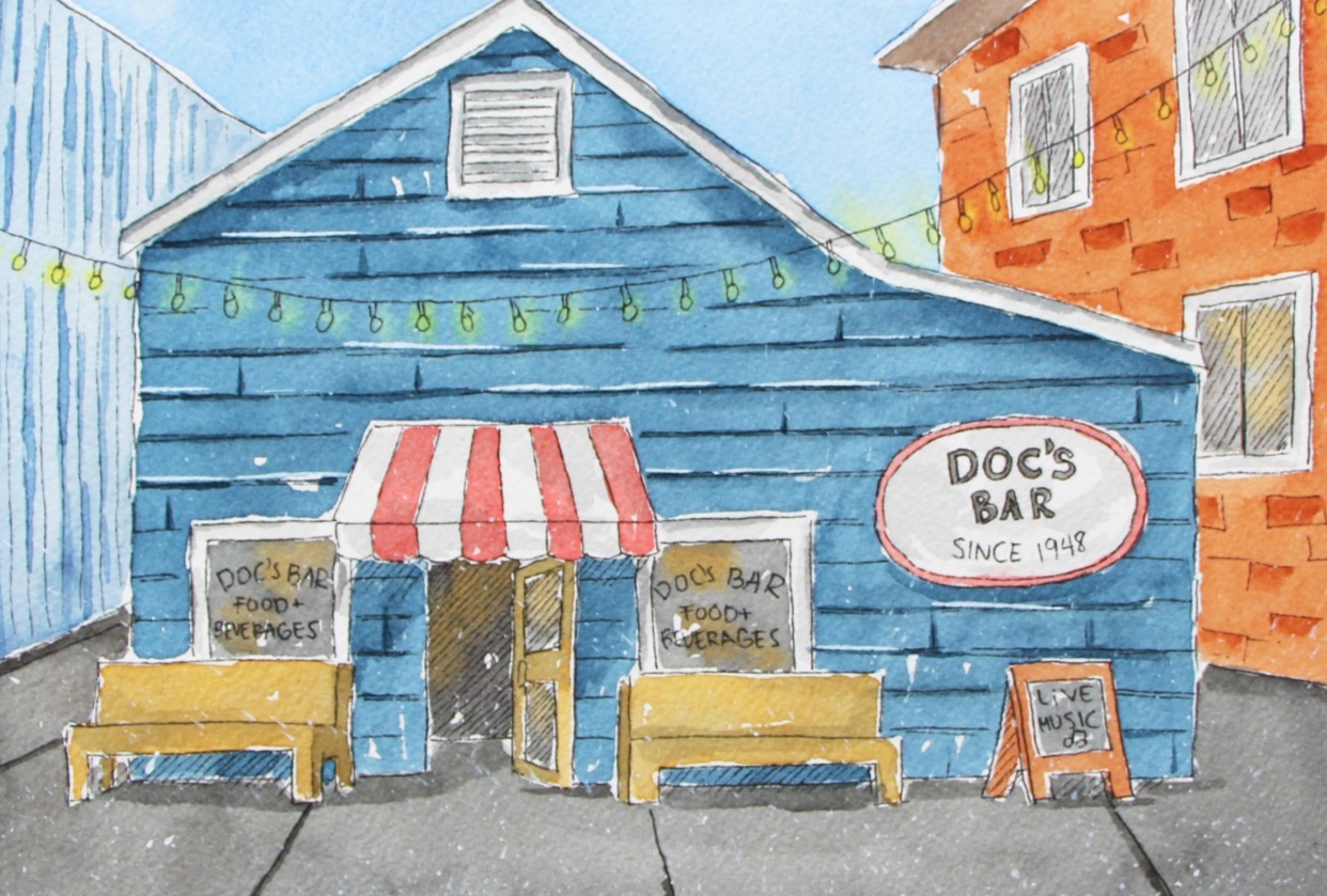 Line and Wash Bar Facade - student project