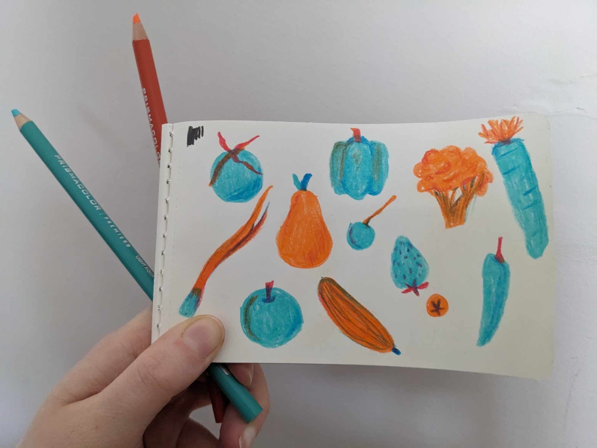 Overcoming a creative block - colourful fruit and veggies - student project