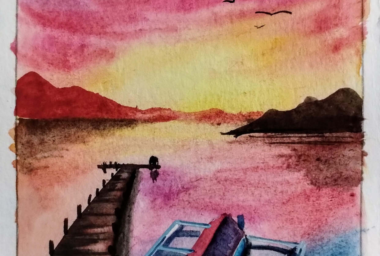 Transforming photos into dreamy watercolor sunrise with Swathi - student project
