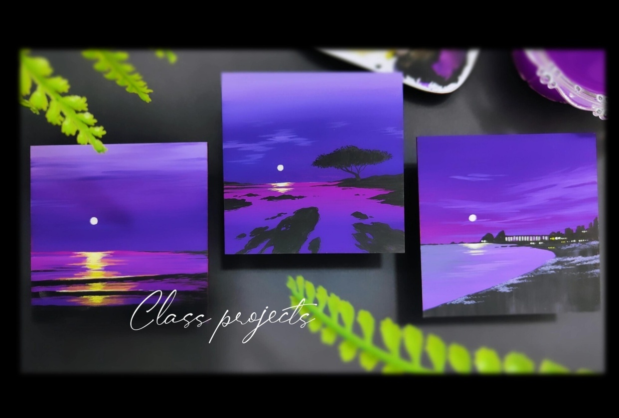 Elegant Beach Sunset With Gouache - student project