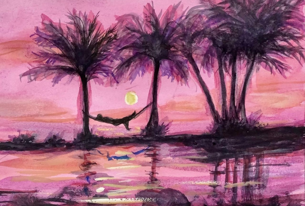 Night scenes - gouach (and watercolor) - student project