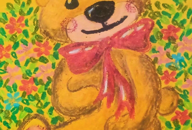 Oil pastel teddy bear