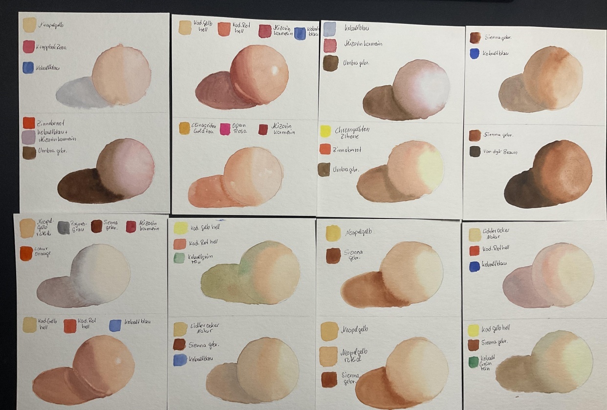 Rezepte für Aquarell-Hauttöne: Farbmischung mit einer begrenzten Palette - student project
