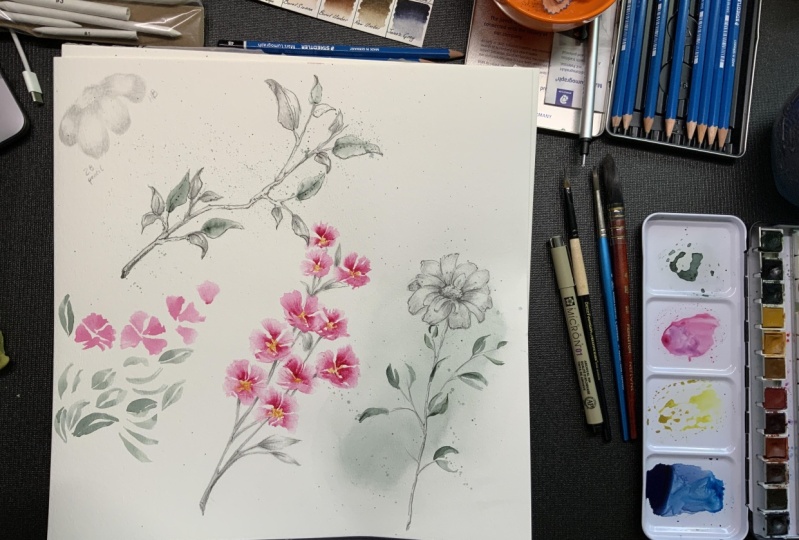 Watercolor and graphite practice