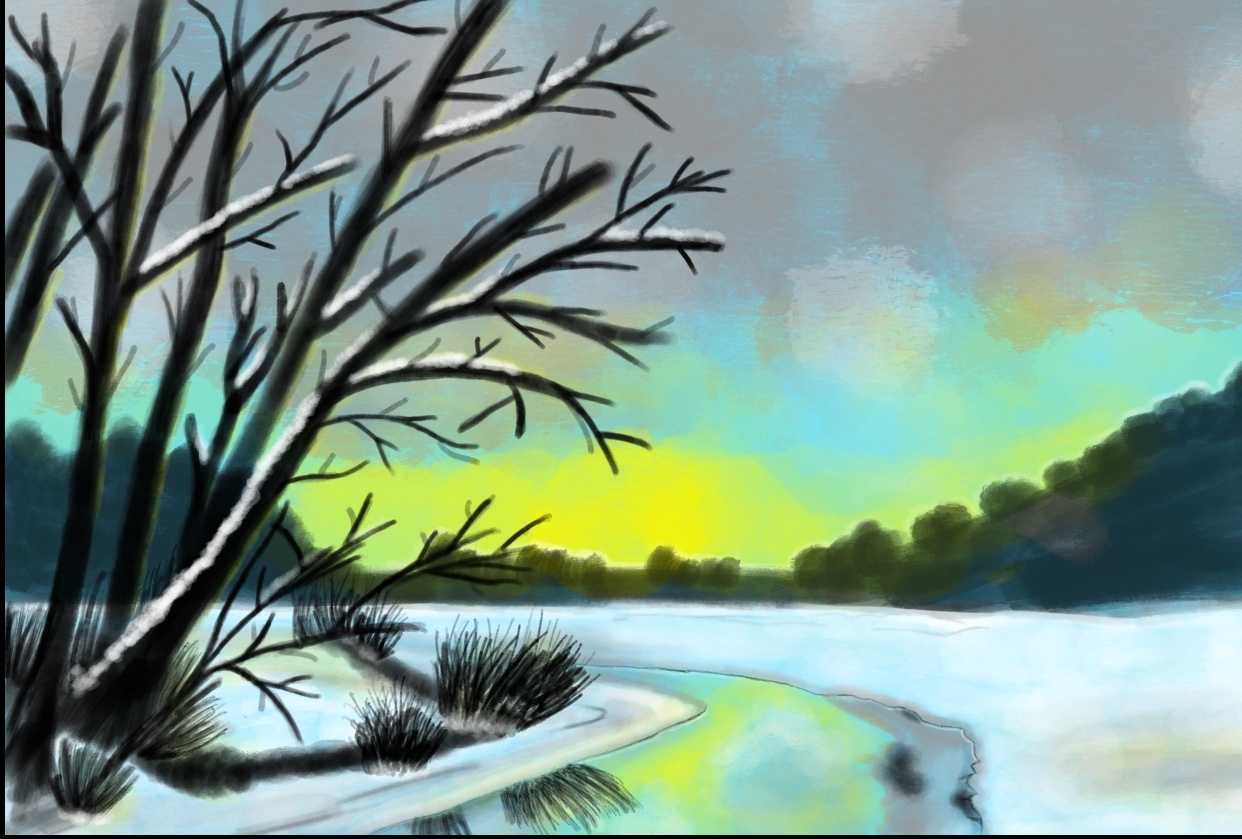 Gouache Winter Landscape Painting - student project