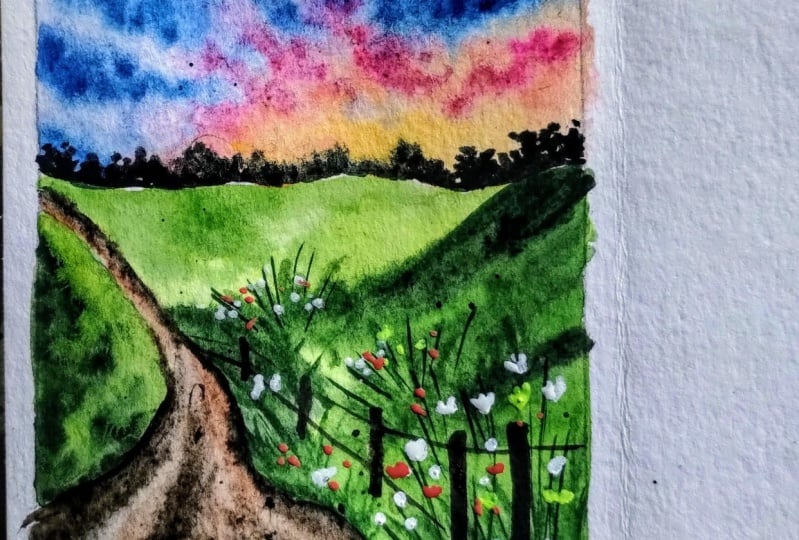 Spring sunset landscape with Aishwarya