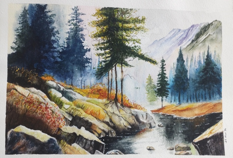 Landscape in watercolor class by Chris