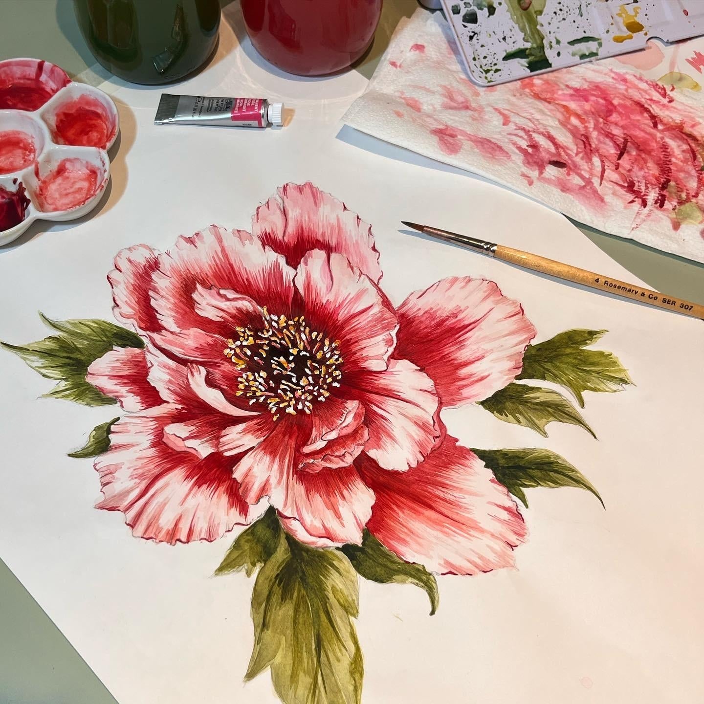 Watercolour Peony - student project