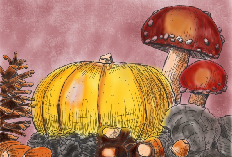 Pen drawings in procreate-Autumn scene
