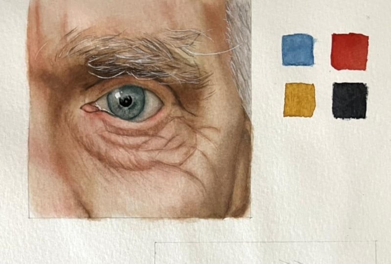 Watercolor portrait - aged skin