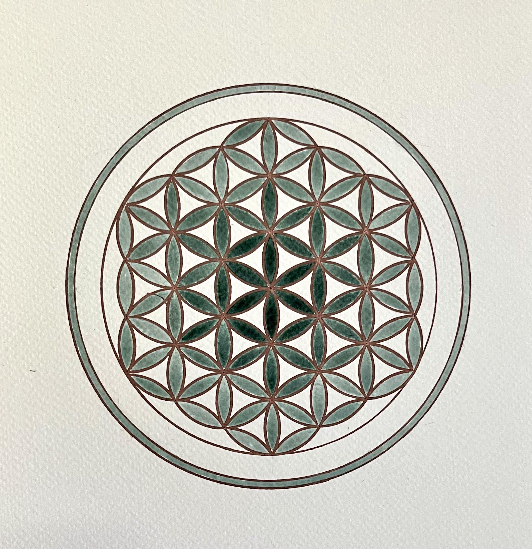 Forest green gradient Flower of Life mandala - student project