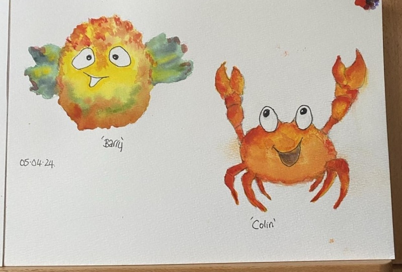 Little blowfish, crab, jellyfish, turtle, whale and snail!