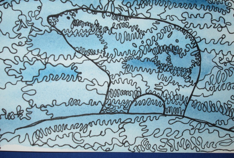 Watercolor and Ink Abstract Polar Bear