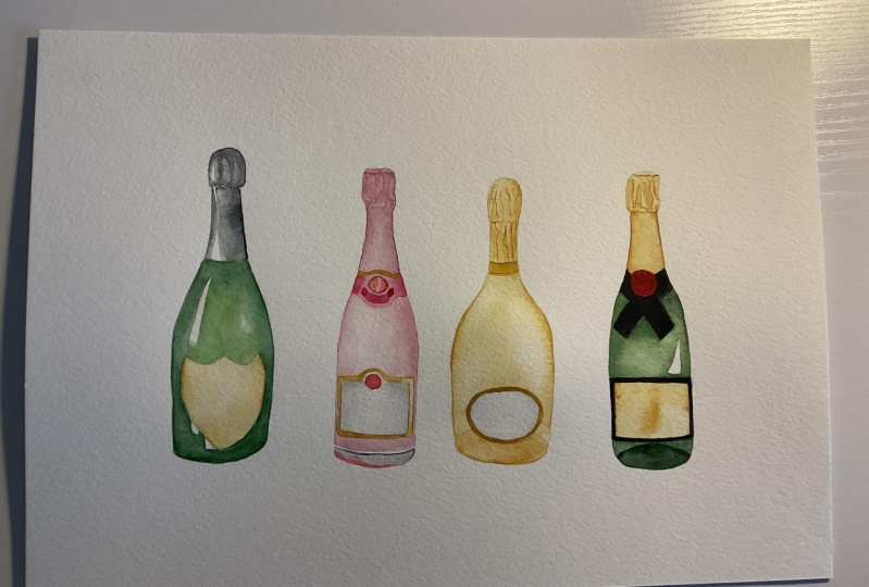 Watercolour champagne bottles