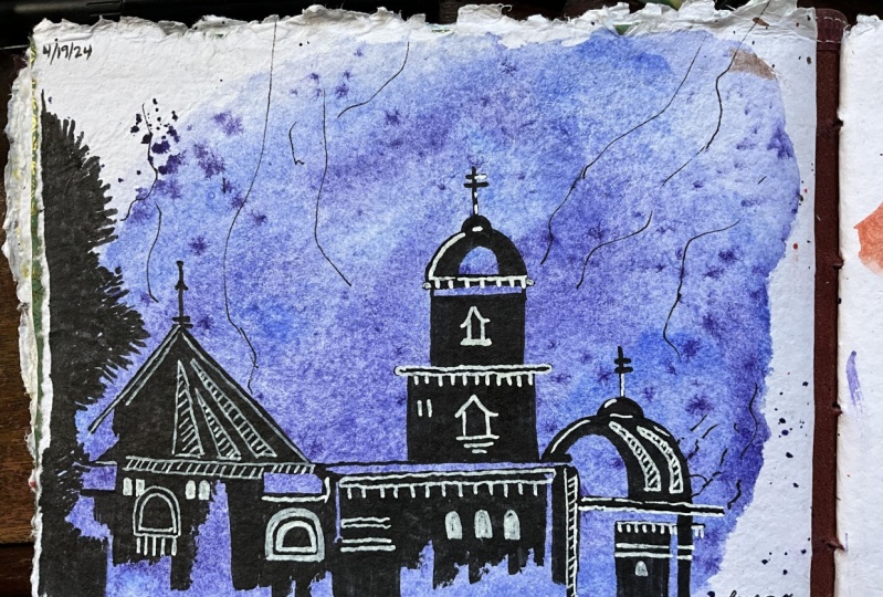 Urban silhouette watercolor sketches