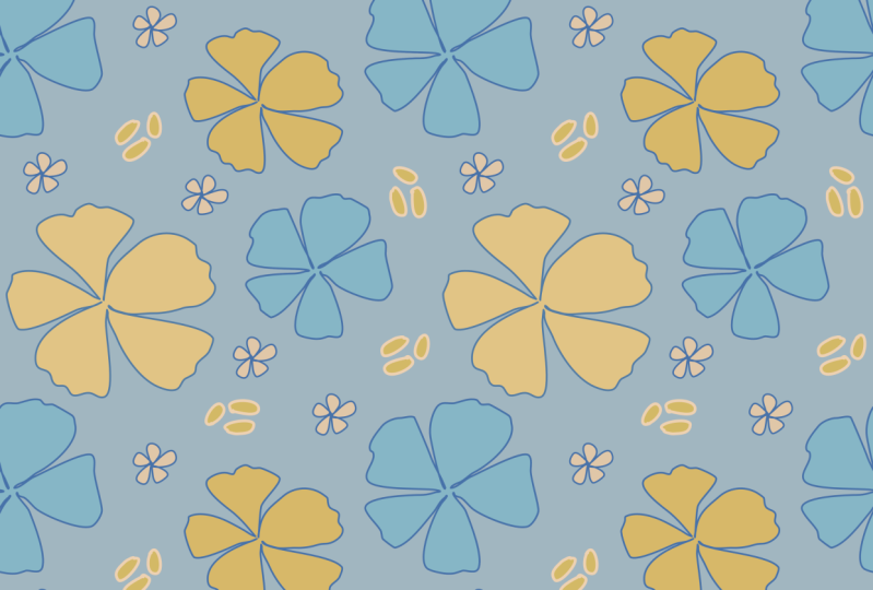 Blue and yellow flowers and seeds