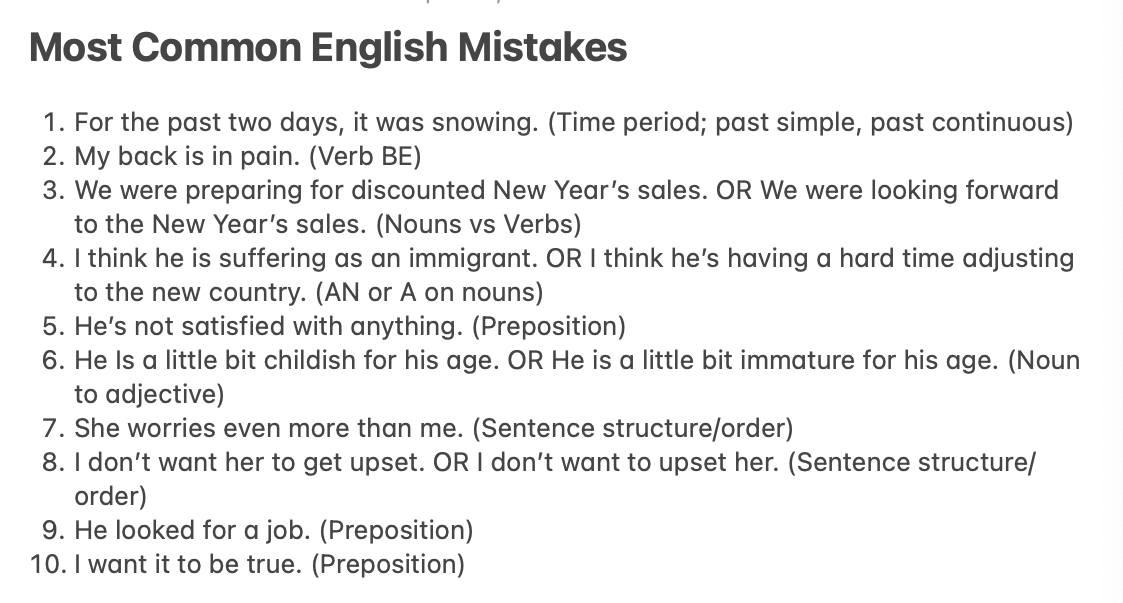 Common English Mistakes - student project