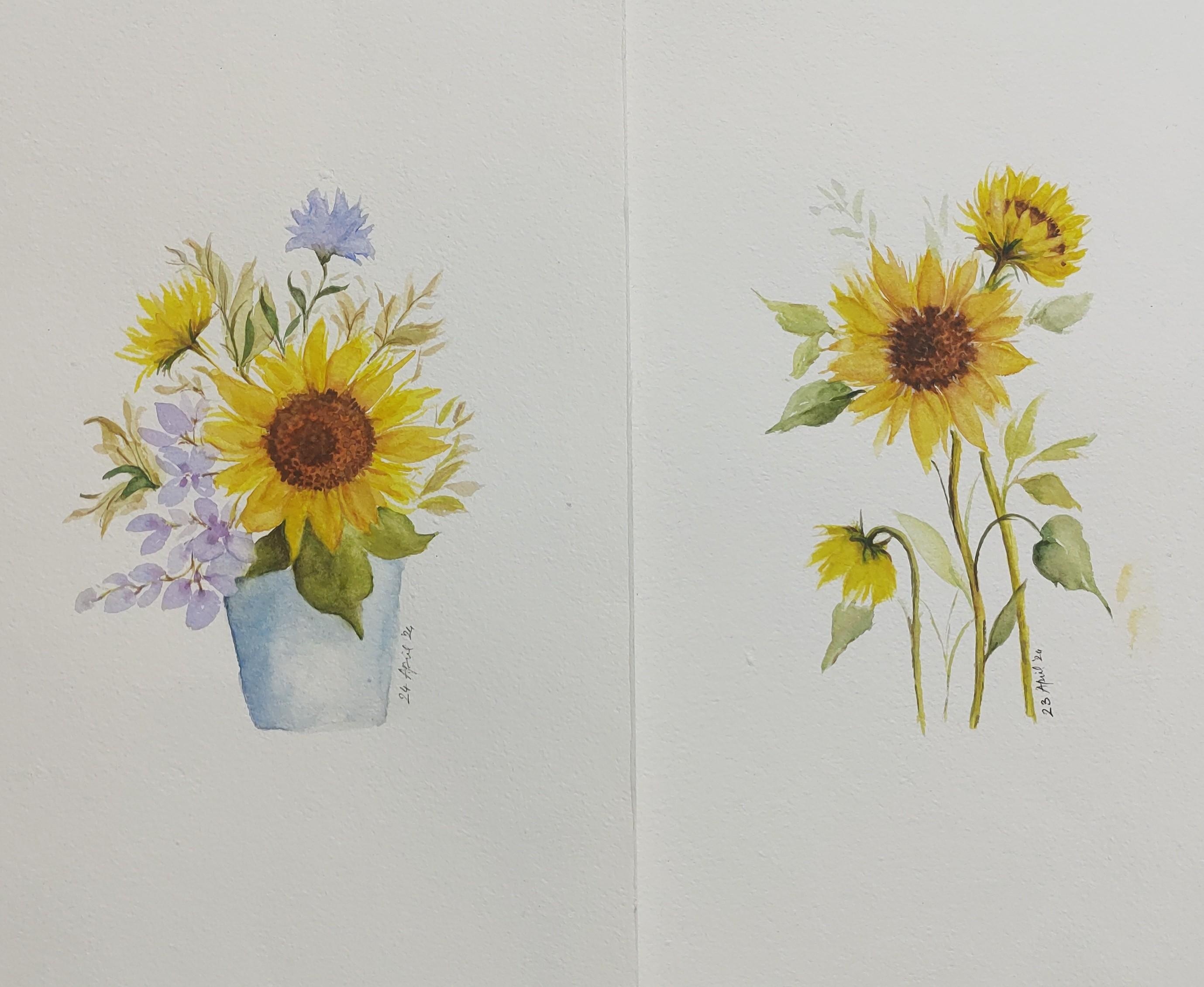 Watercolor sunflower class by Lisa Lam - student project