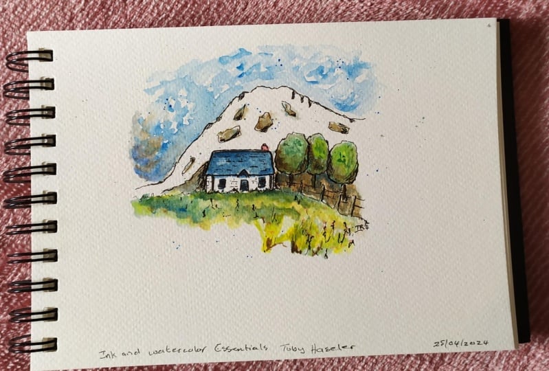 Ink and watercolor
