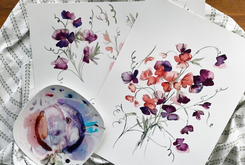 Loose Watercolor Sweet Pea