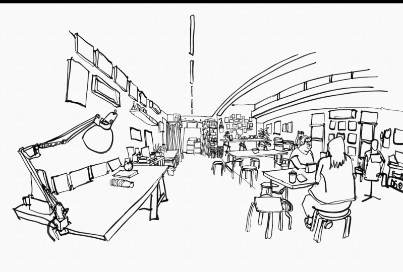 Sketching in an art studio