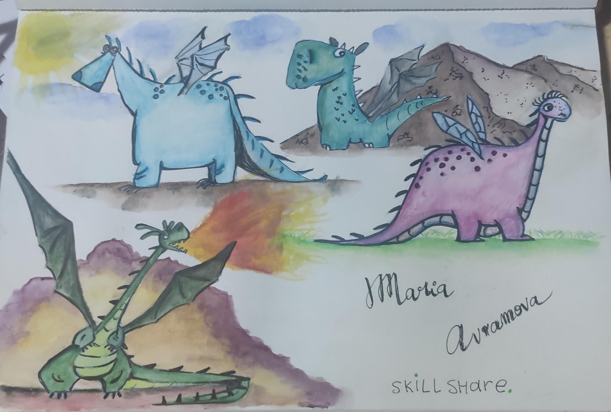 My first dragons ever drawn - student project