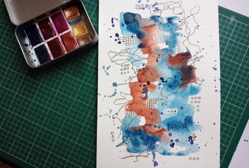 WC abstract with mark making