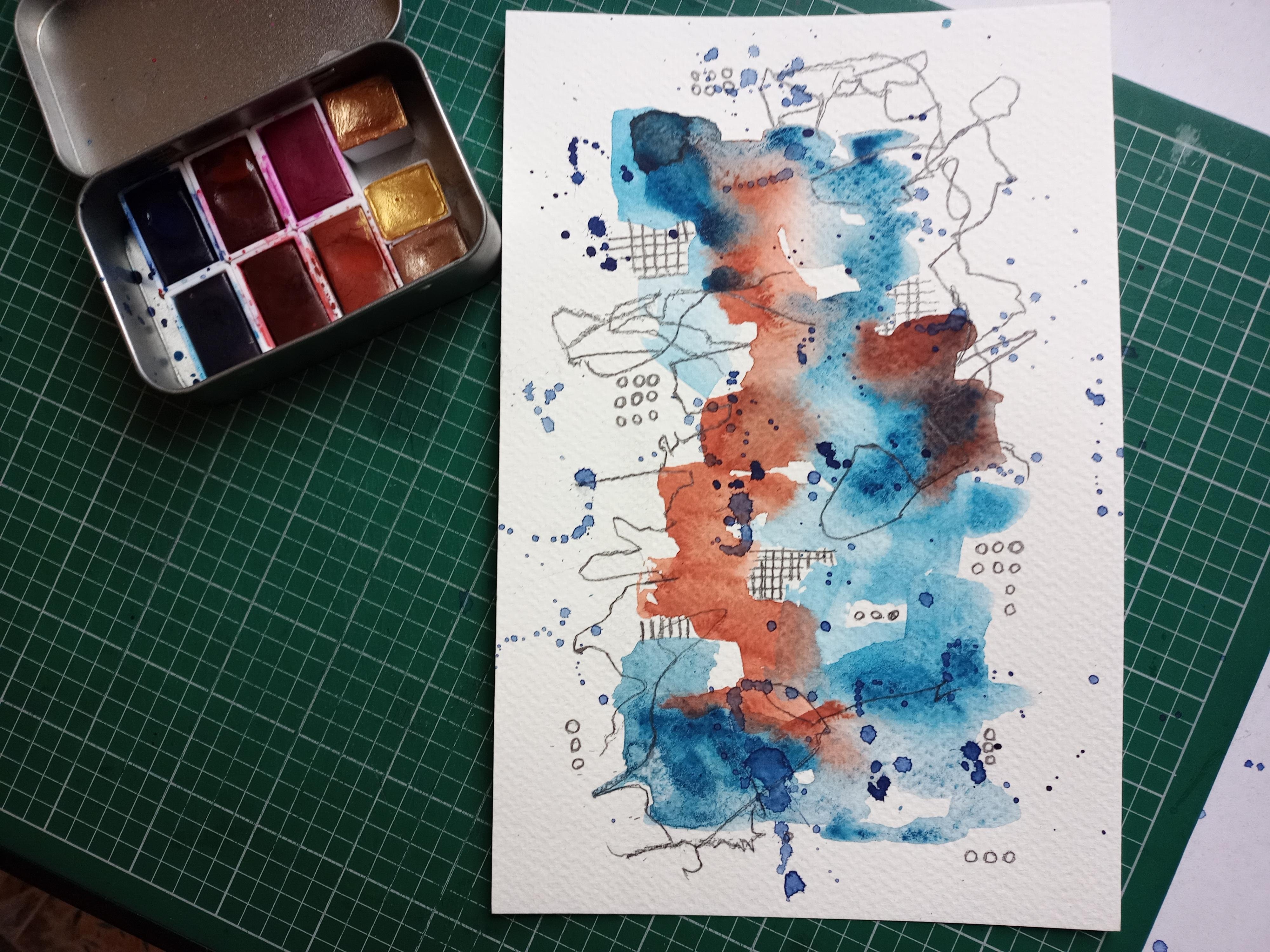 WC abstract with mark making - student project