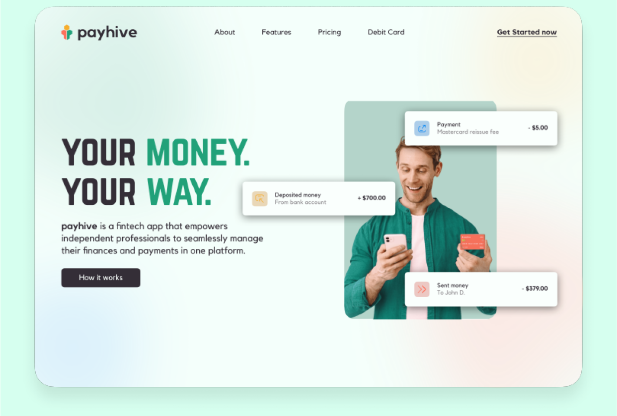Payhive Landing Page & Mobile App Design