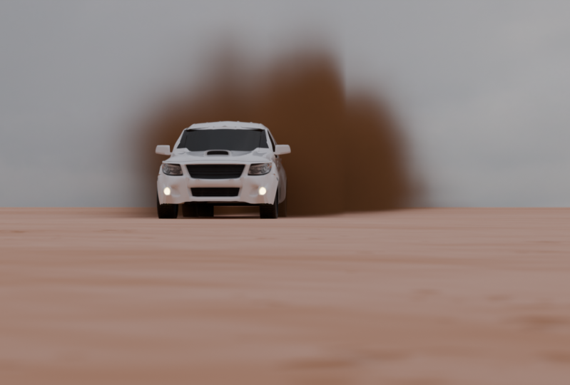 Vehicle Cruising Through a Desert Landscape in Blender3D