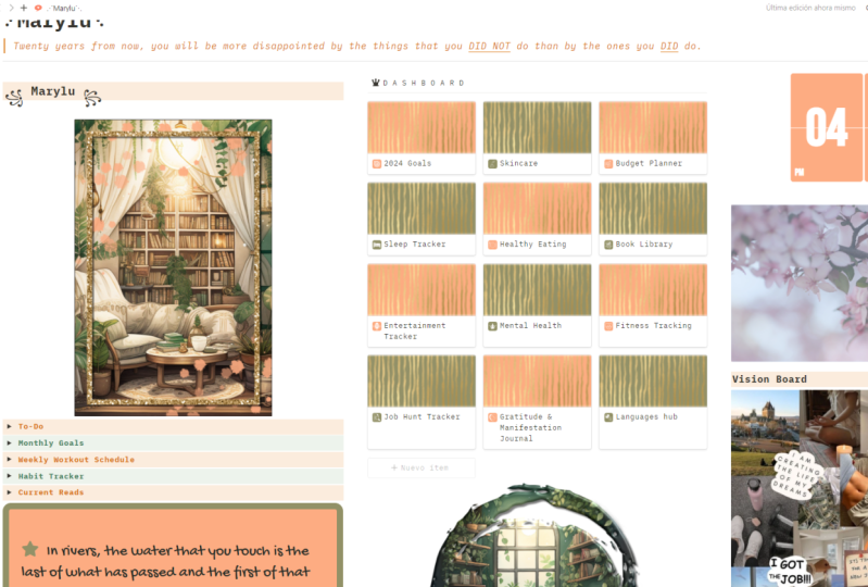 My dashboard in Notion